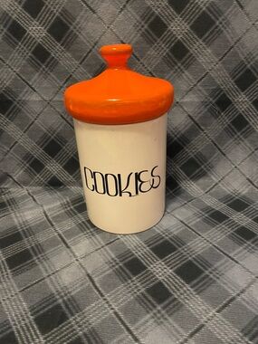 1970s Ceramic Cookie Canister with Orange Lid